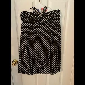 Navy and white polka dot strapless babydoll dress with neck tie from The Limited